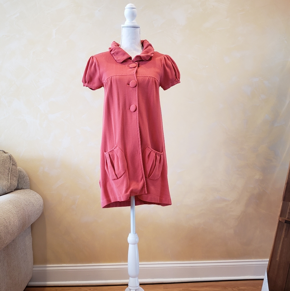 INC Coral Puff Sleeve Button Down Top Tunic